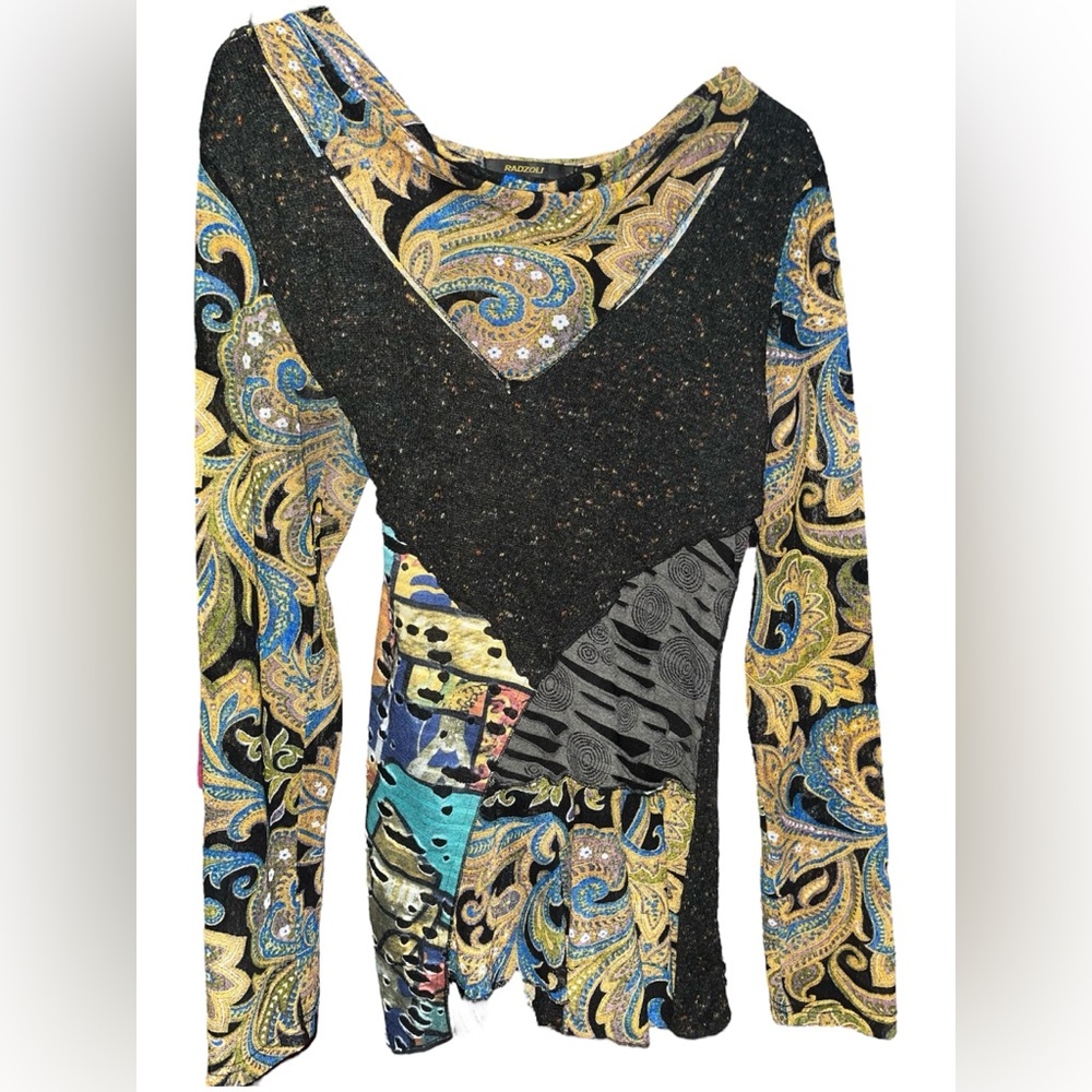 Multicolor Paisley Patchwork Longsleeve Asymmetri… - image 1